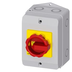 Szakaszoló fő- és vészkapcsoló 32A 3P 9.5kW/400VAC-3 előlapi központos tokozott SENTRON SIEMENS