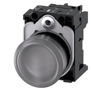 Jelzőlámpa komplett műa. d22 1x LED víztiszta 230V AC kerek lapos csavaros SIRIUS ACT SIEMENS