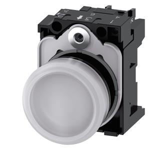 Jelzőlámpa komplett műa. d22 1x LED fehér 230V AC kerek lapos csavaros SIRIUS ACT SIEMENS