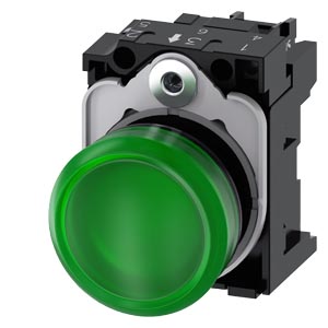 Jelzőlámpa komplett műa. d22 1x LED zöld 24V AC/DC kerek lapos csavaros SIRIUS ACT SIEMENS