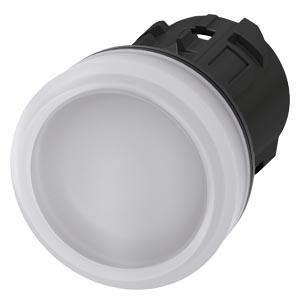 Jelzőlámpa fej műanyag d22 kerek fehér lapos 1-lámpa fekete műanyag-gyűrű SIRIUS ACT SIEMENS