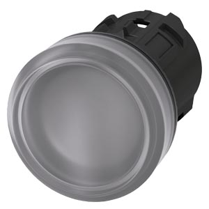 Jelzőlámpa fej műanyag d22 kerek víztiszta lapos 1-lámpa fekete műanyag-gyűrű SIRIUS ACT SIEMENS