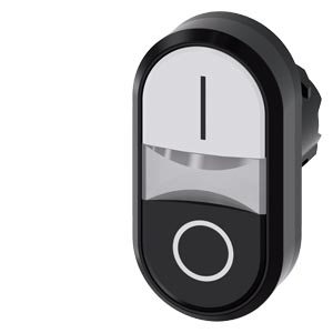 Kettős nyomógombfej műanyag d22 lapos fekete/fehér visszaugró ovális SIRIUS ACT SIEMENS