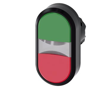 Kettős nyomógombfej műanyag d22 világító lapos piros/zöld visszaugró ovális SIRIUS ACT SIEMENS