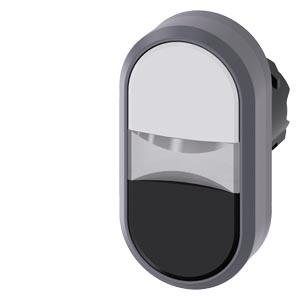 Kettős nyomógombfej műanyag d22 lapos fekete/fehér visszaugró ovális SIRIUS ACT SIEMENS