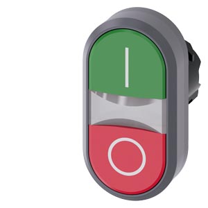 Kettős nyomógombfej műanyag d22 I/O világító lapos piros/zöld visszaugró SIRIUS ACT SIEMENS