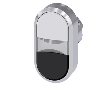Kettős nyomógombfej műanyag d22 lapos fekete/fehér visszaugró ovális SIRIUS ACT SIEMENS