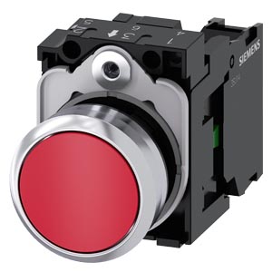 Nyomógomb komplett fém d22 piros lapos visszaugró 1z csavaros kerek IP67/IP69K SIRIUS ACT SIEMENS