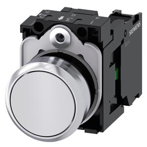 Nyomógomb komplett fém d22 fehér lapos visszaugró 1z csavaros kerek IP67/IP69K SIRIUS ACT SIEMENS