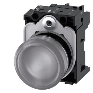 Jelzőlámpa komplett műa. d22 1x LED víztiszta 230V AC kerek lapos csavaros SIRIUS ACT SIEMENS