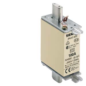 NH biztosítóbetét NH000 100A 500V gL/gG homlokoldali-kioldásjelzéssel 3NA3830 SIEMENS