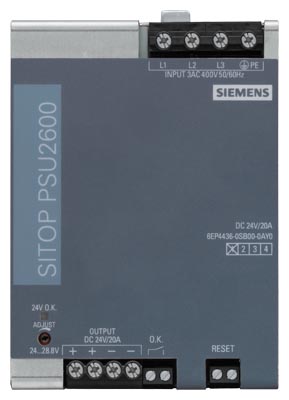 Alimentation régulée SITOP PSU2600 24 V/20 A Entrée: 3 AC 400-500 V Sortie: DC 24 V/20 A