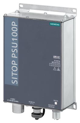 Alimentation SITOP PSU100P, 1-phasée DC 24 V/5 A en IP67 avec connecteur de sortie M12 L codé pour montage mural
