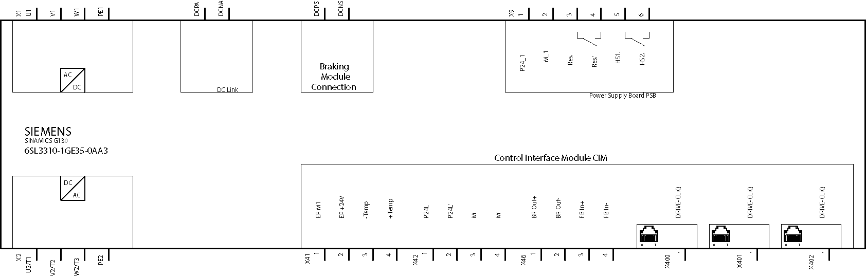 SINAMICS G130 Power Module IP20 380-480V 3AC, 50/60 Hz, 490 A Type rating: 250kW 6-pulse supply without power recovery design CIM incl. Drive-CLiQ ...