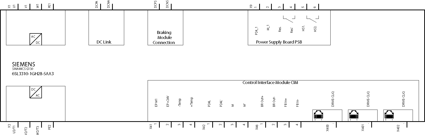 SINAMICS G130 Power Module IP20 660-690V 3AC, 50/60 Hz, 85A Type rating: 75kW 6-pulse supply without power recovery design CIM incl. Drive-CLiQ cab...