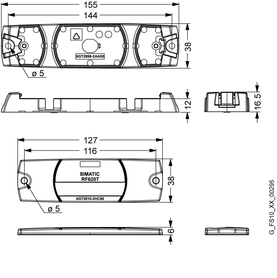 Distanční vložka pro RF620T 155x 38x 12 mm (dxšxv), -25 až +70 °C