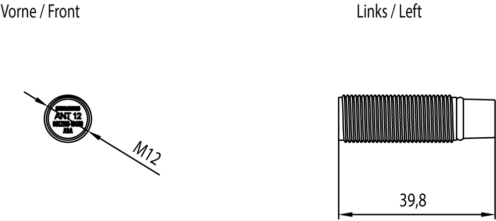 Anténa ANT 12 nerezová ocel, RF300/RF200, M12x1-40mm, IP65