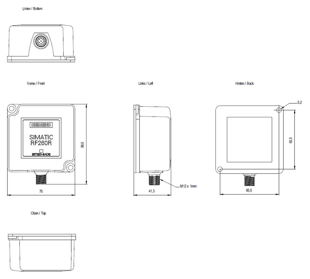 SIMATIC RF200, čtečka RF260R, RS422 (3964R), IP67, -25 až +70°C