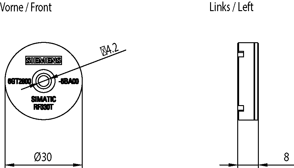 Transpondér RF330T knoflík, RF300, 32K Byte FRAM, IP68