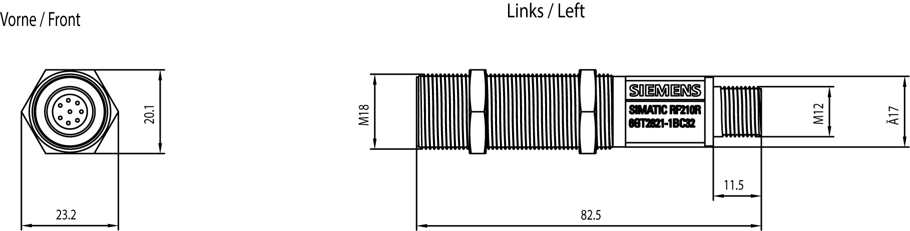 6GT2821-1BC32 SIMATIC RF200, čtečka RF210R, IO-Link V1.1, IP67, -25 až +70°C