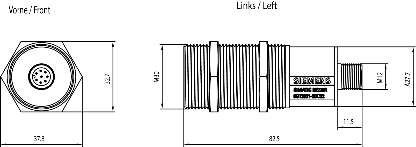 SIMATIC RF200, čtečka RF220R, IO-Link V1.1, IP67, -25 až +70°C