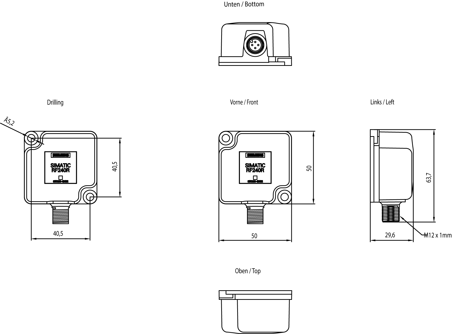 6GT2821-4BC32 SIMATIC RF200, čtečka RF240R, IO-Link V1.1, IP67, -25 až +70°C