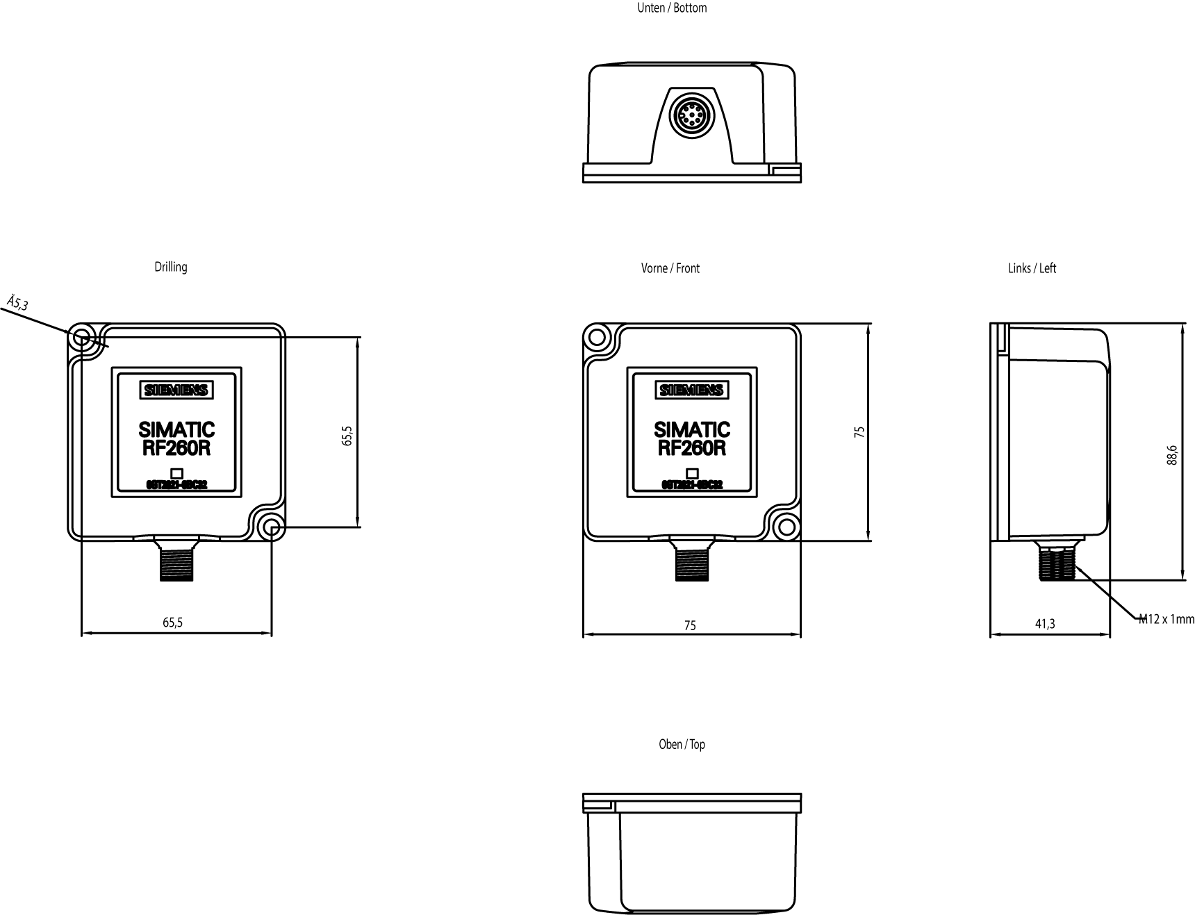 SIMATIC RF200, čtečka RF260R, IO-Link V1.1, IP67, -25 až +70°C