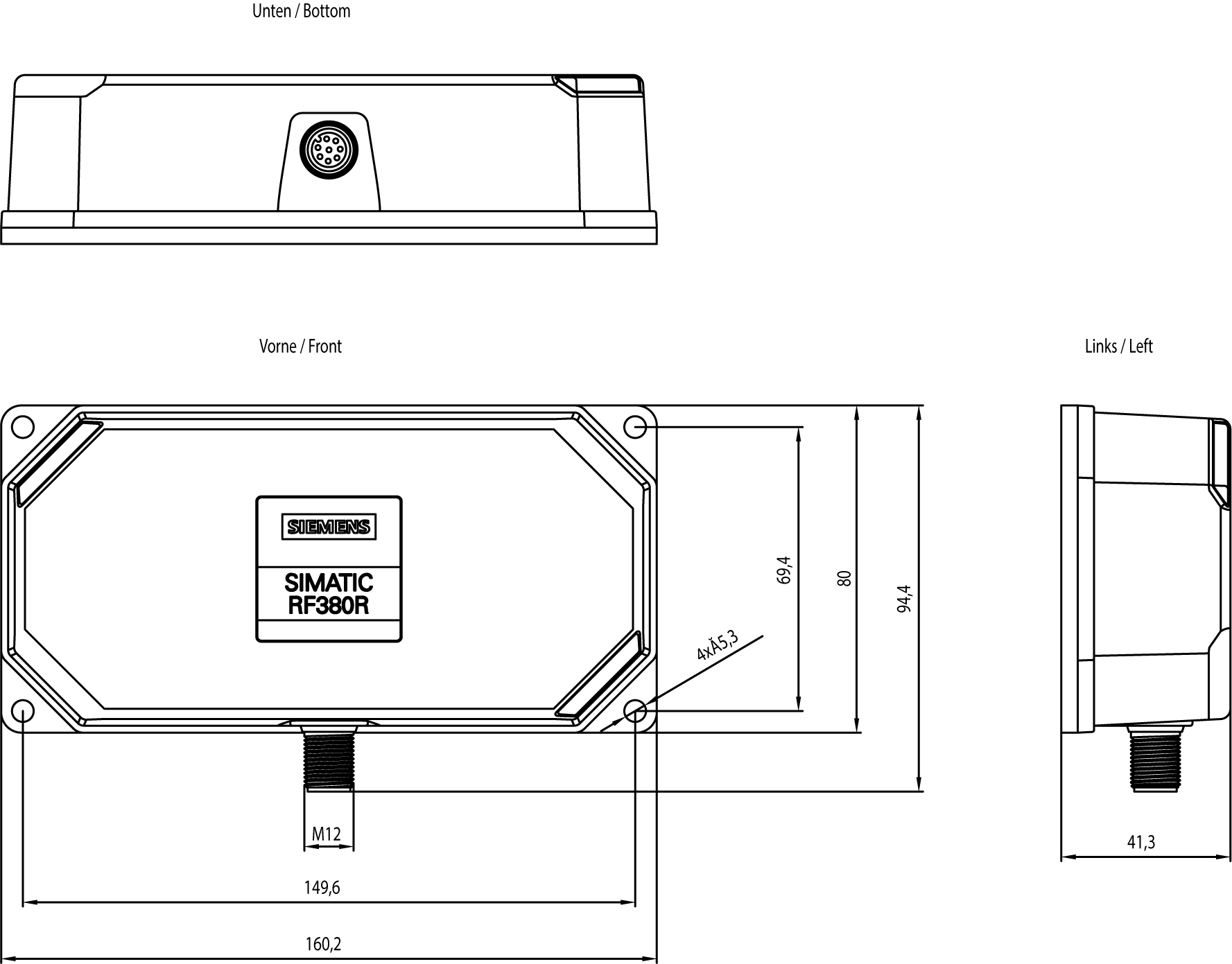 SIMATIC RF300, čtečka RF380R (GEN2), RS422/232 (3964R) IP67, -10 až +60°C