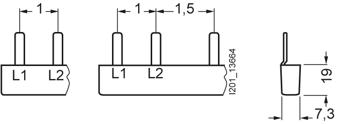 Kolíková přípojnice 16mm2, 2fáz., 5x (1fáz.+N+pomocný spínač), 210mm