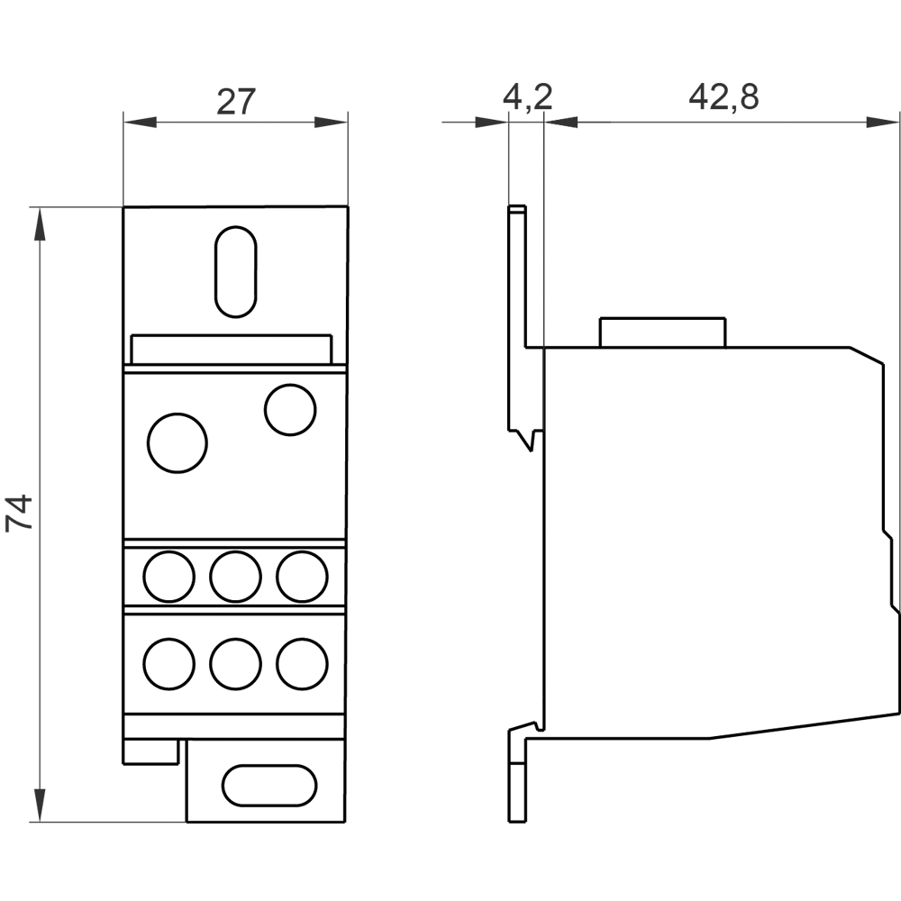 Blok rozváděče 1pól., 125A, 690V vstup 1x 10-35+1x 6-16mm2 výstup 6x 2,5-16mm2