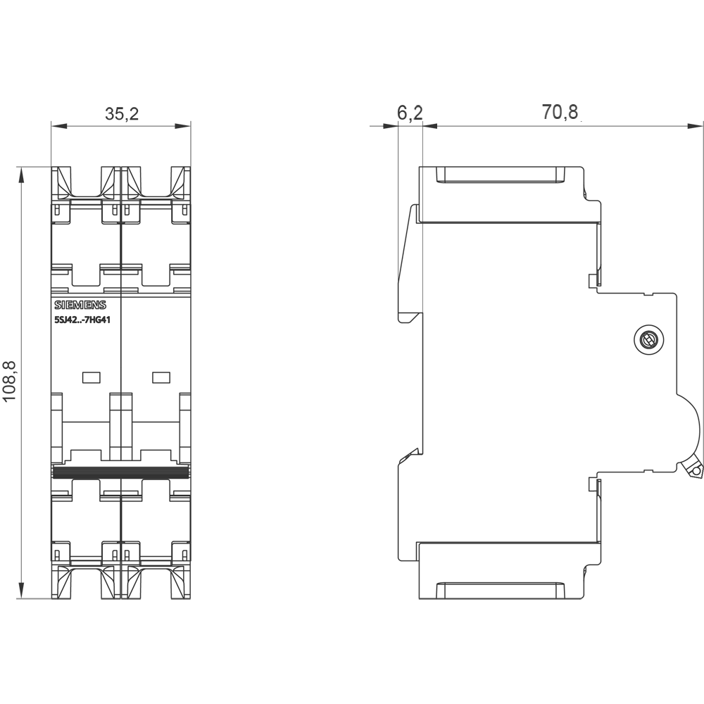 Jistič 240V 14kA, 2pól., C, 10A, h=70mm podle UL 489