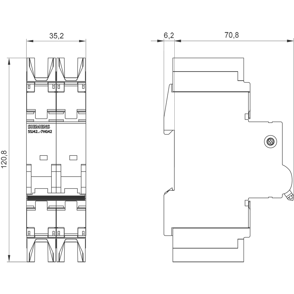 5SJ4204-7HG42 Jistič 10kA, 2pól., C, 4A podle UL 489-480Y/277V