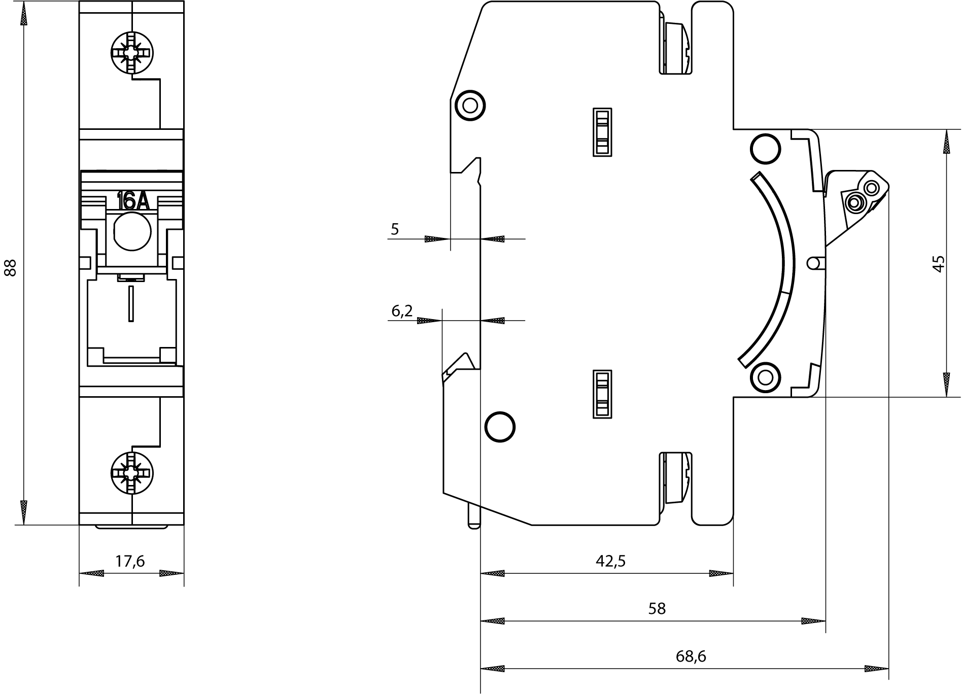 MINIZED, pojistkový zátěžový odpojovač, D01, 1pól., jmenovitý proud: 6 A, jmenovité napětí AC: 230 V