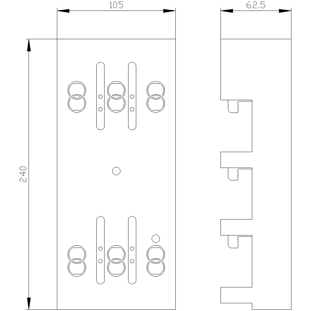 Adaptér přístroje - kompaktní jističe, 3pól., 250 A vzdálenost mezi středy lišt 60mm