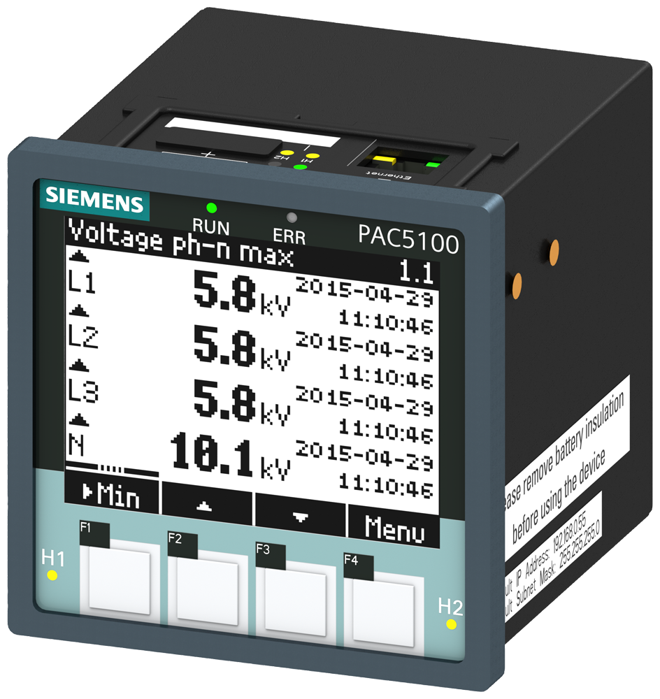 SENTRON, measuring device, 7KM PAC5100, LCD, L-L: 690 V, L-N: 400 V, 10 A, 3-phase, Modbus TCP, apparent/active/ reactive energy / cos phi, harmonics: 2. - 40., THD, class 0.5 acc to IEC61557- 12 or cl. 0.5S acc. to IEC62053-22, wide-range pwr sup. unit AC/DC, screw terminals