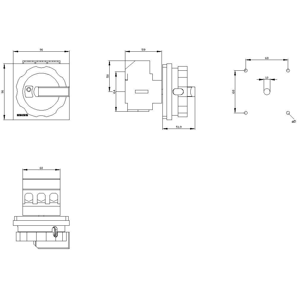 SENTRON, zátěžový odpojovač 3LD, páčkový výkonový spínač, 3pól., jmenovitý trvalý proud: 63 A