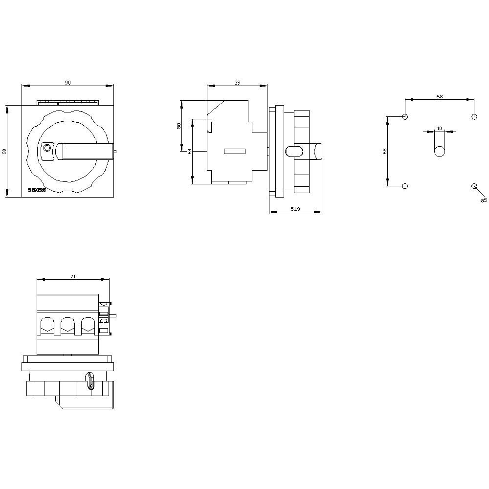 SENTRON, zátěžový odpojovač 3LD, páčkový výkonový spínač, 3pól., jmenovitý trvalý proud: 63 A