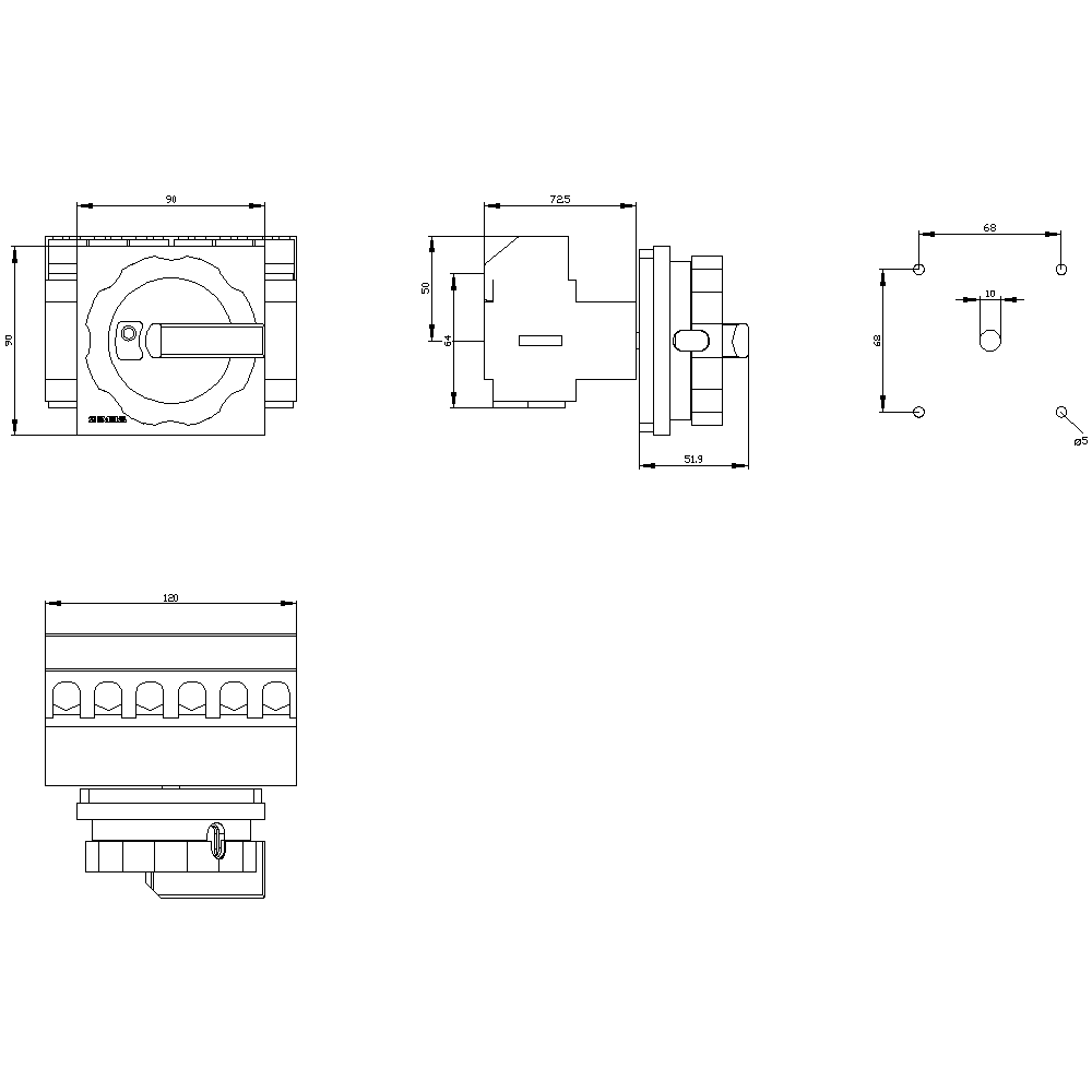 SENTRON, zátěžový odpojovač 3LD, spínač nouzového vypnutí, 6pól., jmenovitý trvalý proud: 63 A