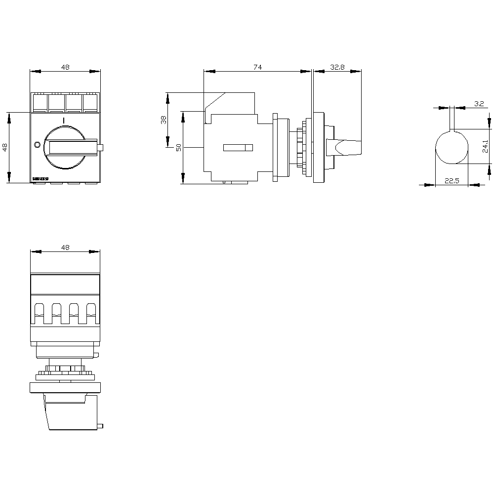 SENTRON, zátěžový odpojovač 3LD, páčkový výkonový spínač, 3pól., jmenovitý trvalý proud: 16 A