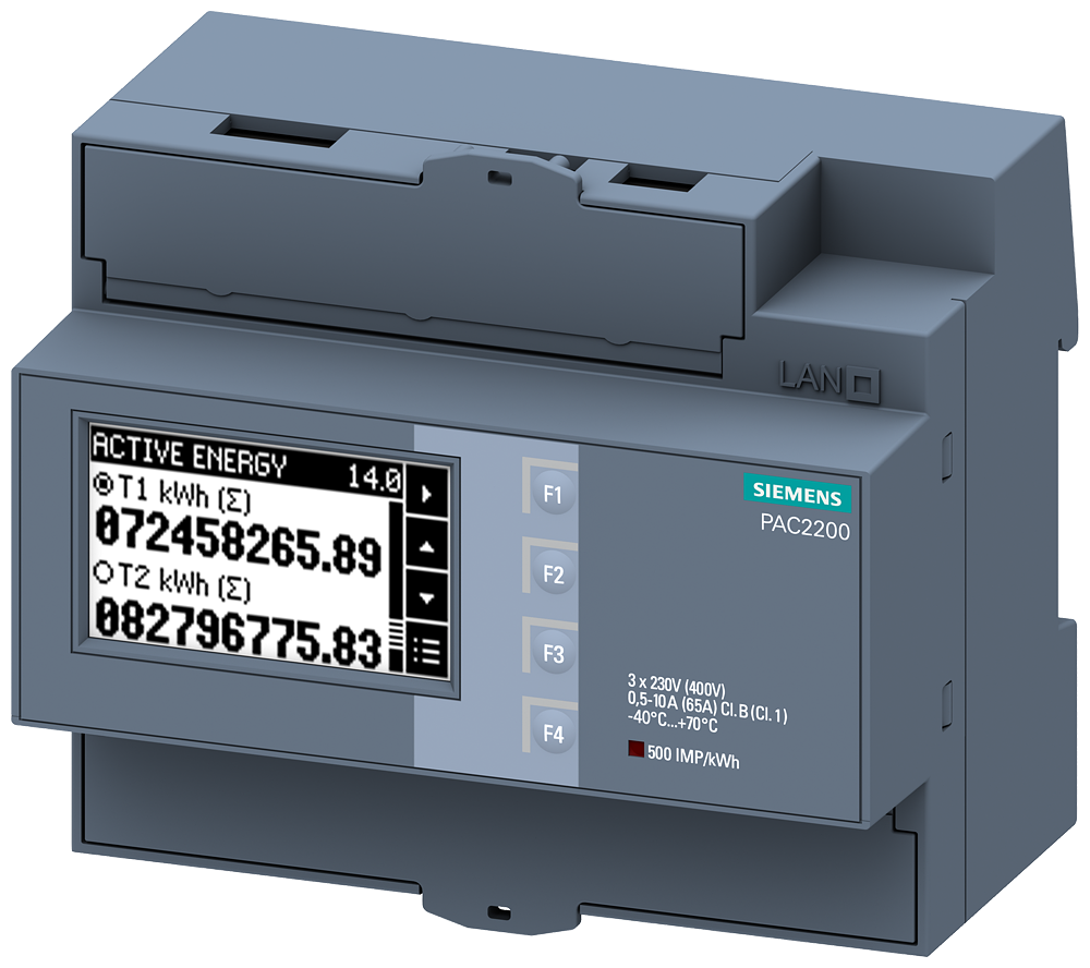 SENTRON měřicí přístroj 7KM PAC2200, 3fáz., 65 A, montážní lišta TH35, Modbus RTU