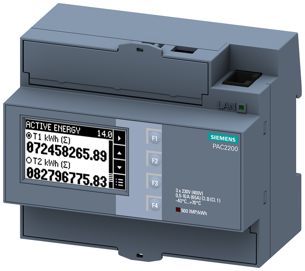 SENTRON měřicí přístroj 7KM PAC2200, 3fáz., 65 A, montážní lišta TH35, Modbus TCP