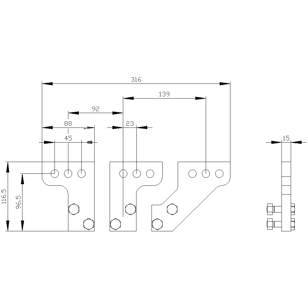 Csatlakozókészlet 3VA27-hez kocsihoz 3P mellső szélesített  SENTRON SIEMENS