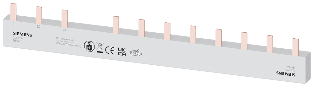 Kolíková přípojnice, 16mm2 přípojka: 3fáz./+ 8x fáze bezpečná na dotyk pro 1F, 4pól.+8 výk. jističů, 1pól.