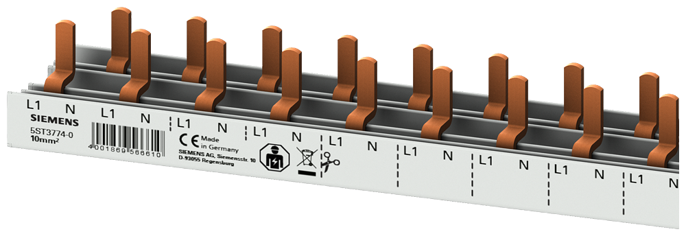Kolíková přípojnice 10mm2, 2fáz., 60x (1fáz.+N), 1060mm lze zaříznout