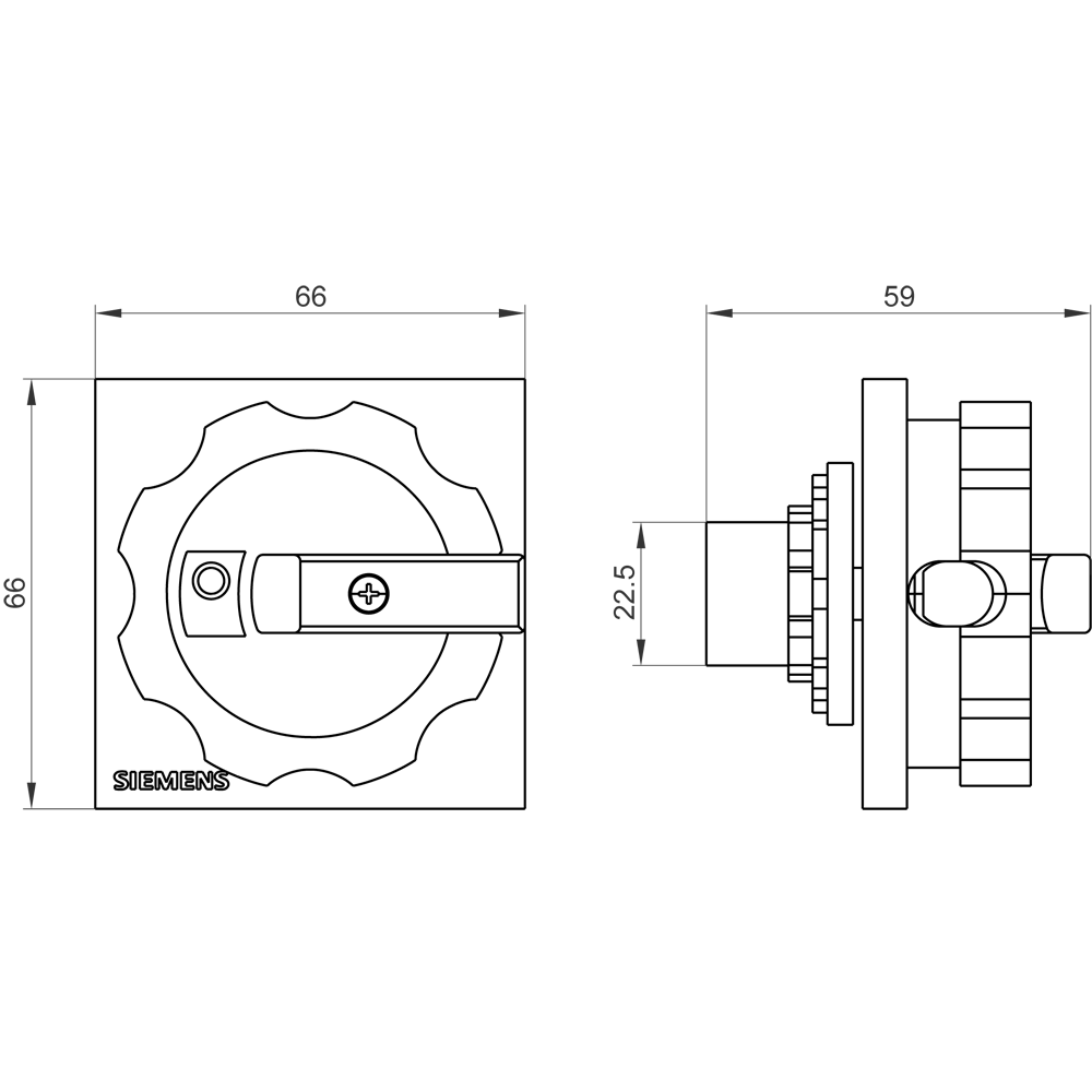 Otočný pohon, ovládací páčka černá, pro upevnění v centrálním otvoru čelního panelu