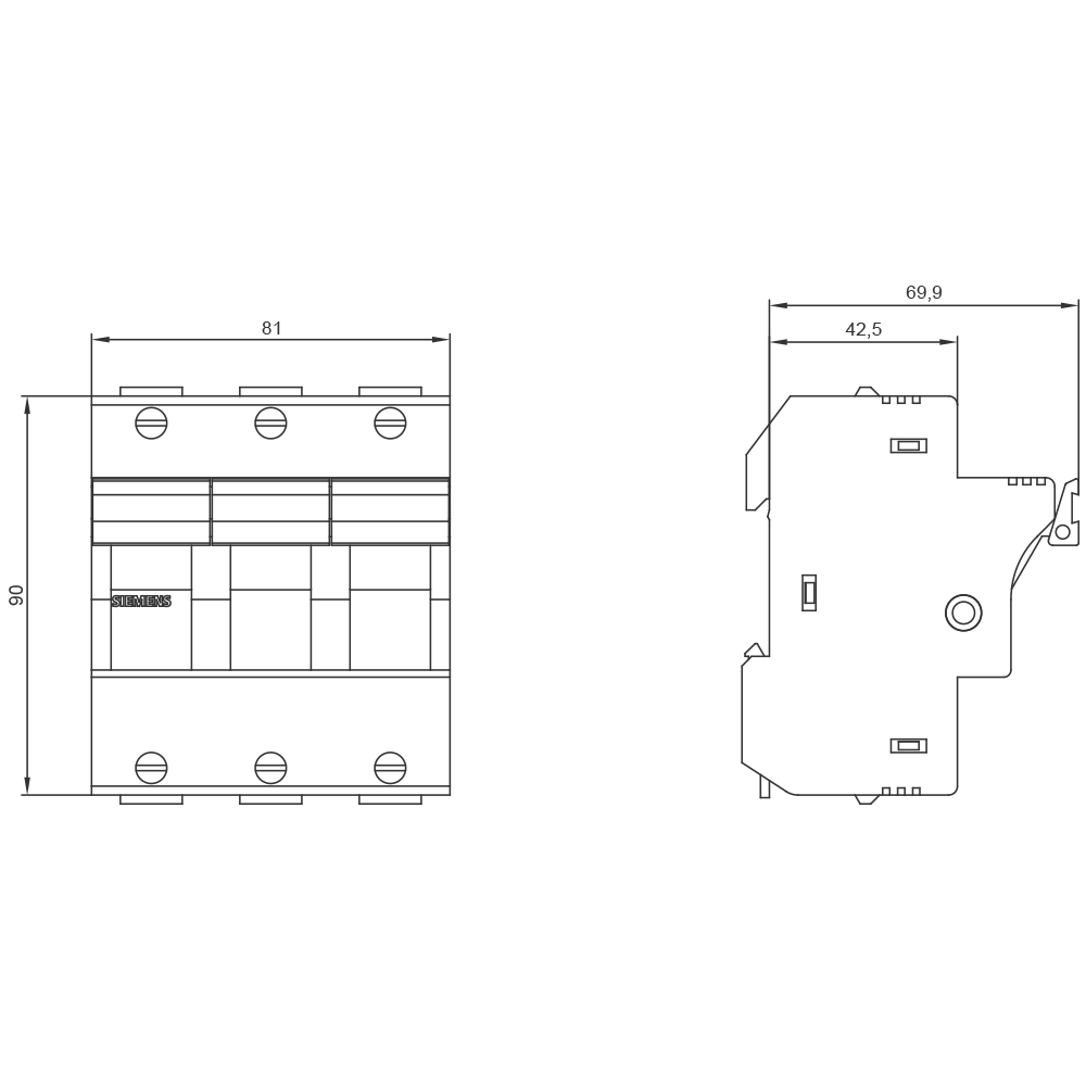 SENTRON, držák válcové pojistky, 14x51 mm, 3pól., jmenovitý proud: 50 A, jmenovité napětí AC: 690 V