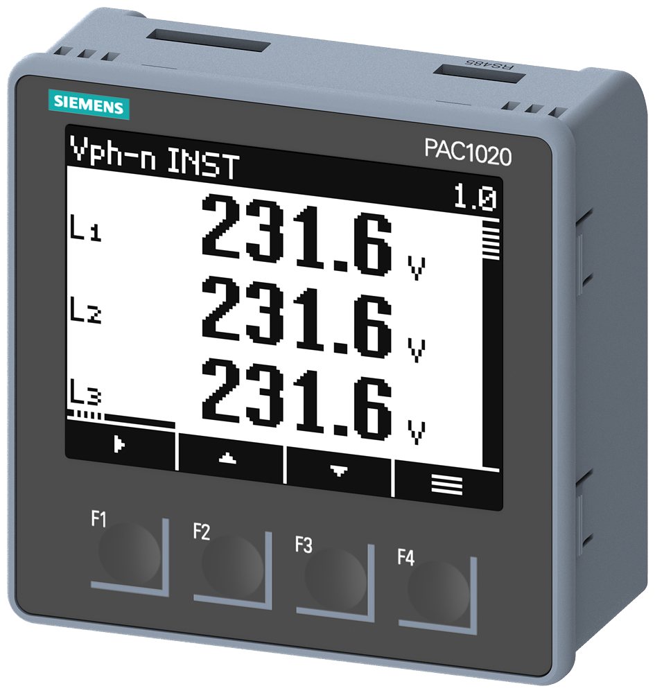 SENTRON Power Monitoring PAC1020, čelní montáž, 400/230 V, 5 A, 85-276 V AC, Modbus RTU