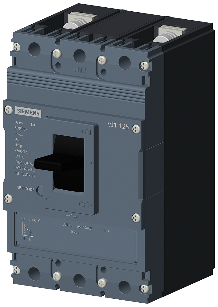 circuit breaker 3VJ1 IEC framesize 3VJ11 125A line protection FTFM 2-pole Icu=55kA@415V Ics=75% Icu In=40A overload protection Ir=40A short-circuit...
