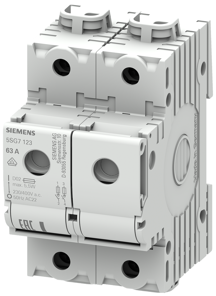 MINIZED, zátěžový odpojovač s pojistkou, D02, 2pól., jmenovitý proud: 63 A, jmenovité napětí AC: 400 V