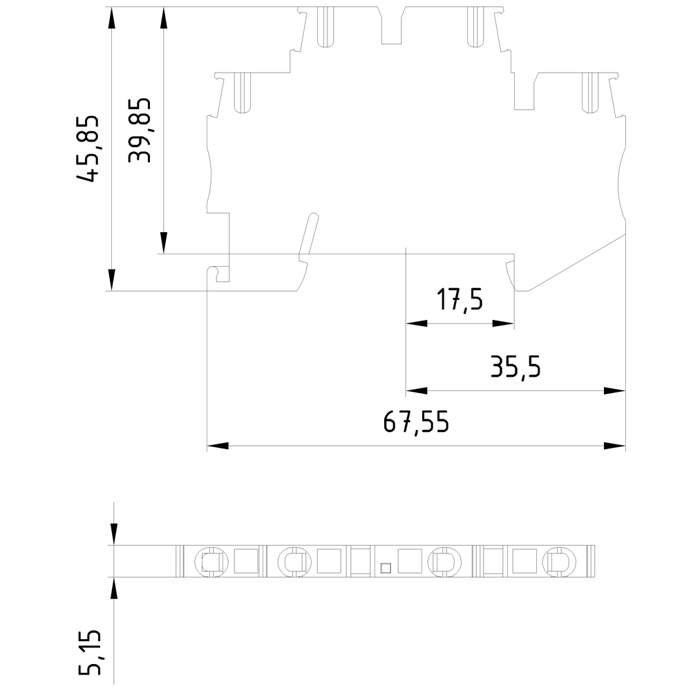 Dvouúrovňová svorka s přípojkou tažné pružiny, průřez: 0,08-2,5mm², šířka: 5,2mm